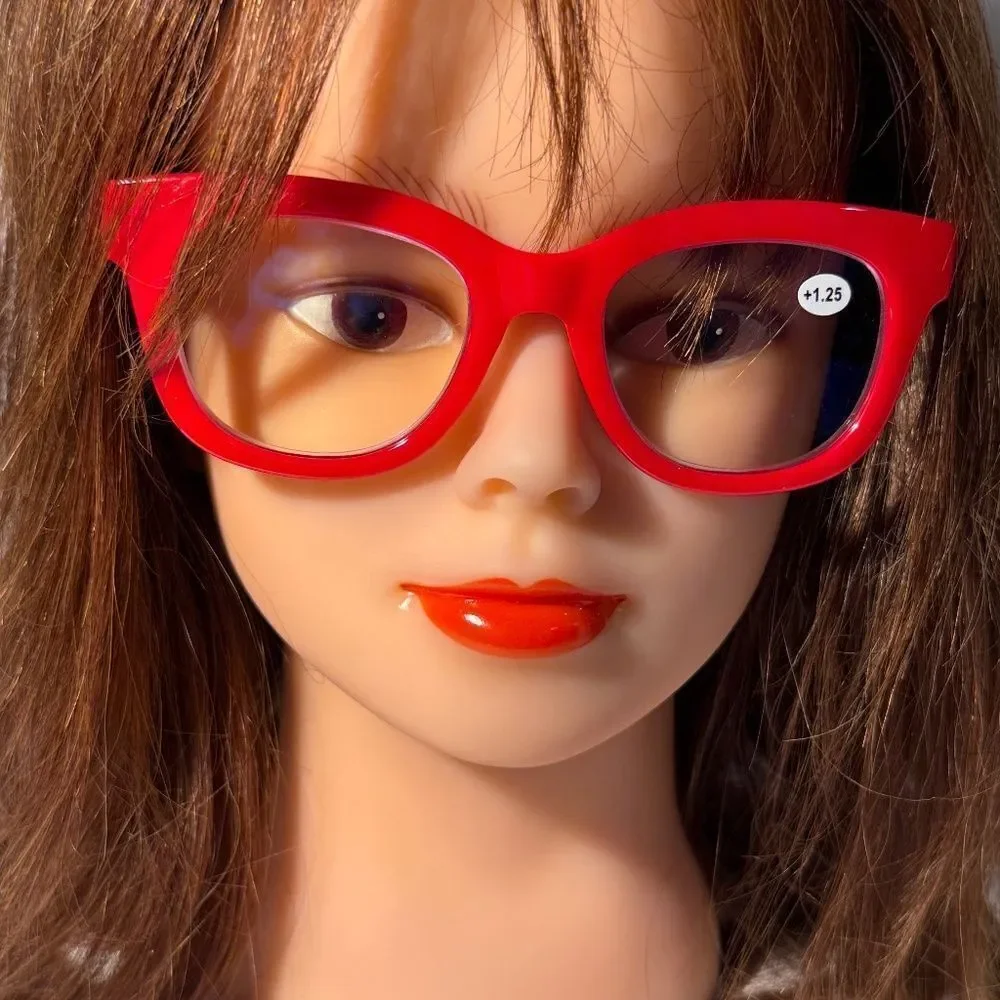 1564 Mona Reading Glasses 1.25 Red Readers Rounded Square Frame NWT